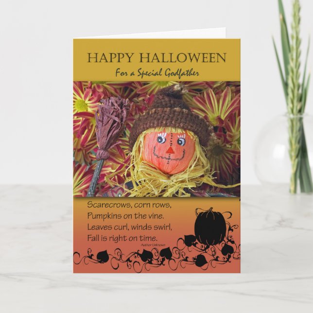 Carte Halloween pour le parrain, le gentil épouvantail e (Devant)