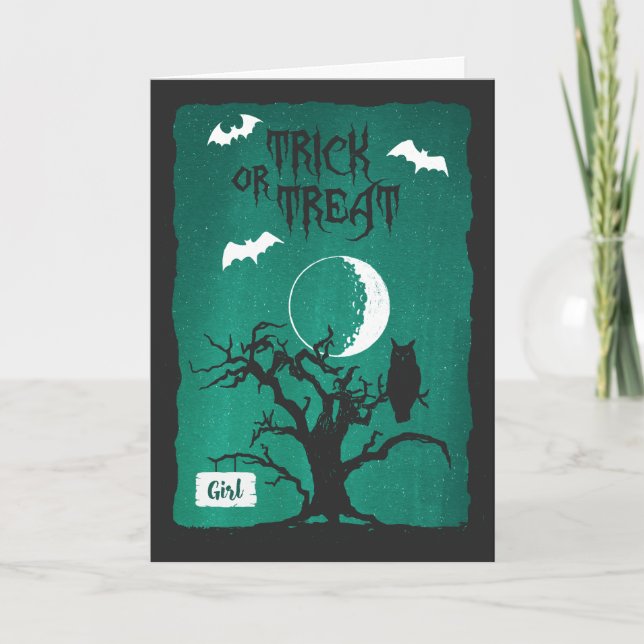 Carte Halloween pour ma fille, hibou Dead Tree Moon Bats (Devant)