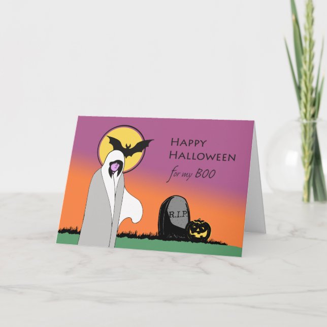 Carte Halloween pour Mon Boo, Ami, Fantôme, Chat (Devant)