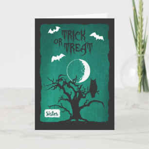 Carte Halloween pour Sœur, Lune de l'Arbre Tordu de Hibo
