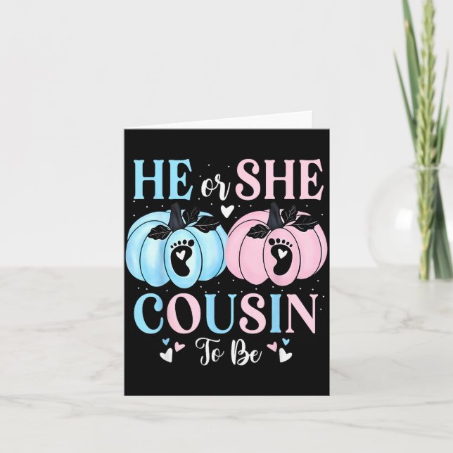 Carte Halloween Pumpkin Gender Reveal He Or She Cousin T (Devant)
