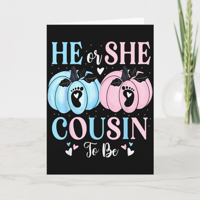 Carte Halloween Pumpkin Gender Reveal He Or She Cousin T (Devant)