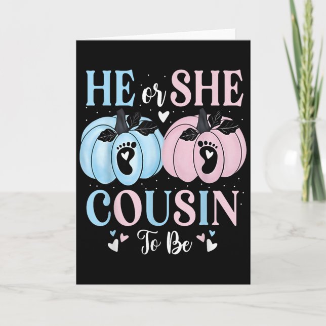 Carte Halloween Pumpkin Gender Reveal He Or She Cousin T (Devant)