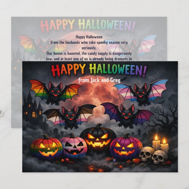🎃🌈 Carte Halloween queer et effrayante (Devant / Derrière)