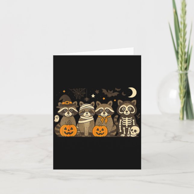 Carte Halloween Raccoon Costumes Ghost Witch Mummy Men W (Devant)