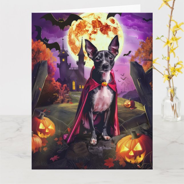 Carte Halloween Rat Terrier Vampire Citrouilles Épouvant (Fleur jaune)