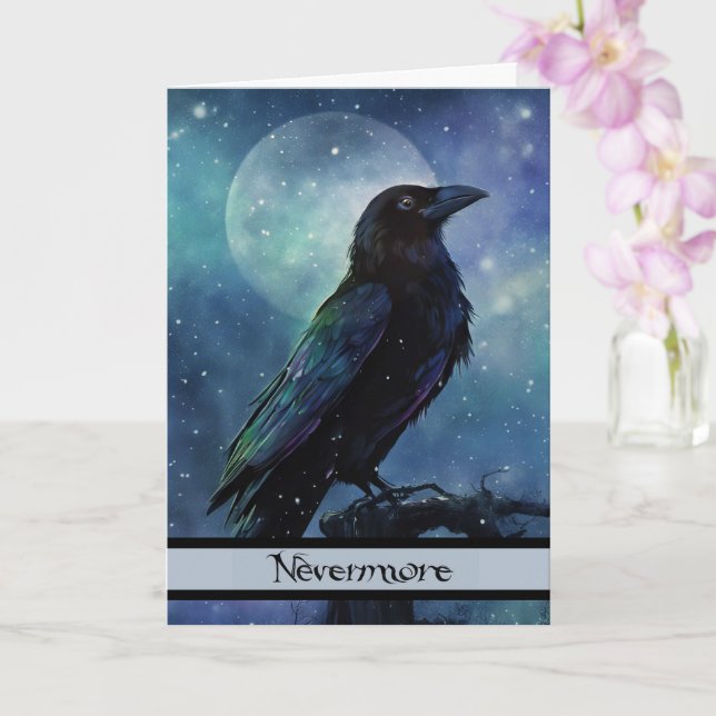 Carte Halloween Raven Nevermore Edgar Allan Poe Moon (Orchidée)