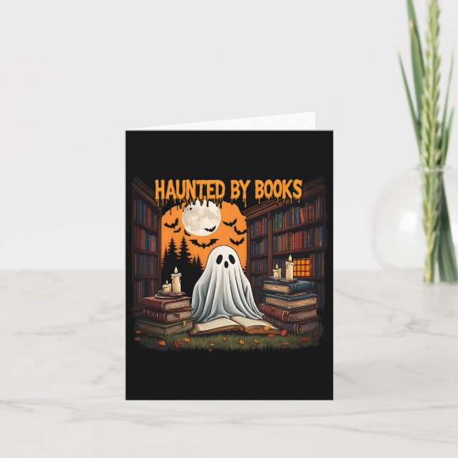 Carte Halloween Rétro Bookish sorch Ghost Haunted Bo (Devant)