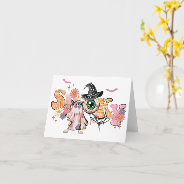 Carte Halloween Rétro Effrayant (Fleur jaune)