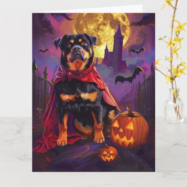 Carte Halloween Rottweiler Vampire Citrouilles Épouvanta (Fleur jaune)