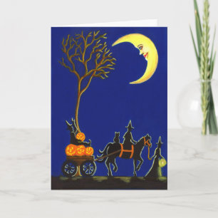 Carte Halloween, salutation, carte, sorcières, lune,