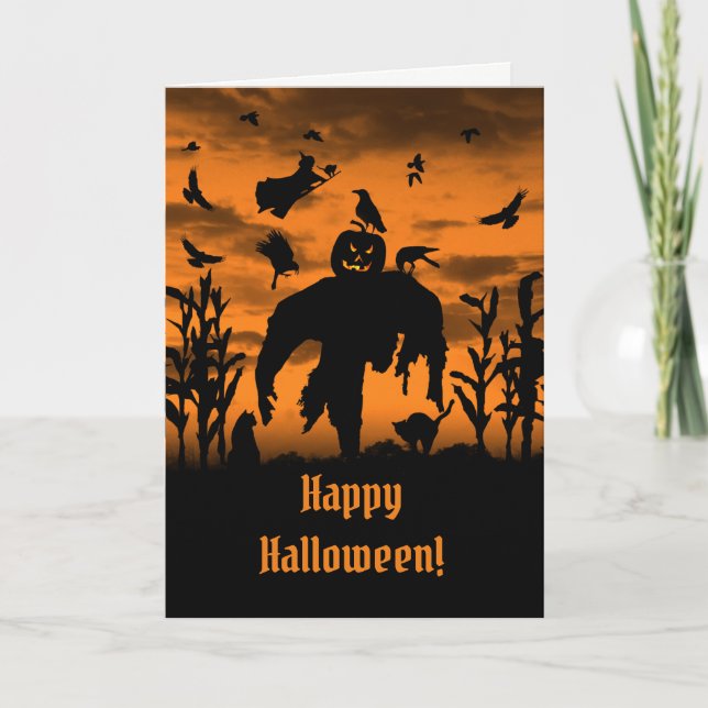 Carte Halloween Scarecrow Jack-o'-lantern Witch Ravens (Devant)