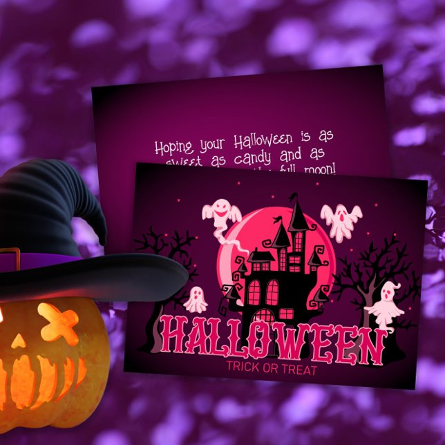 Carte Halloween Scary Castle Fantôme et Purple Pink Lune (Créateur téléchargé)