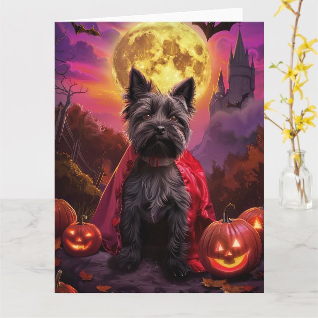 Carte Halloween Scottish Terrier Vampire Citrouilles Épo (Fleur jaune)