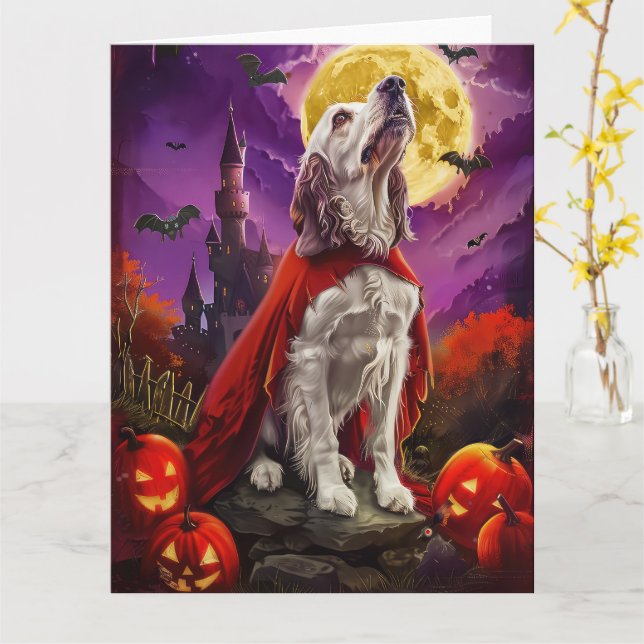 Carte Halloween Setter Anglais Vampire Citrouilles Effra (Fleur jaune)