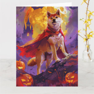 Carte Halloween Shiba Inu Vampire Citrouilles effroi
