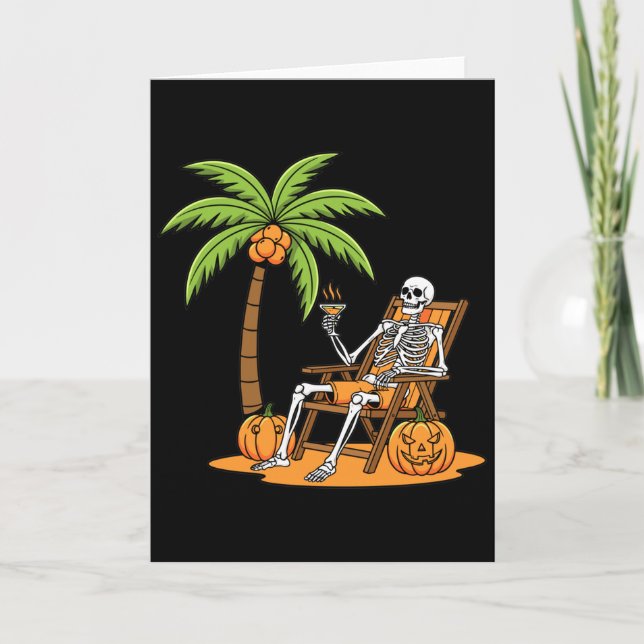 Carte Halloween Skeleton Beach Vacation Palm Tree Pumpki (Devant)