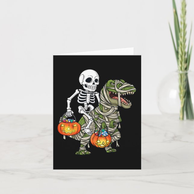 Carte Halloween Skeleton équitation maman Dinosaur T Rex (Devant)