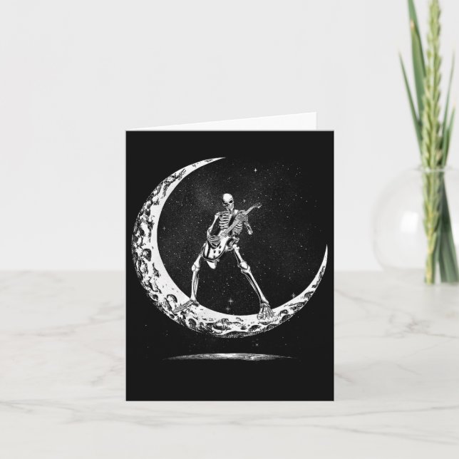 Carte Halloween Skeleton Moon Rock Et Roll Musicien Gui (Devant)