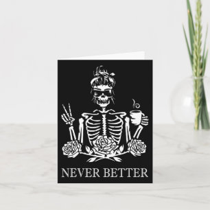 Carte Halloween Skeleton Skull Femmes Boire Café Nev