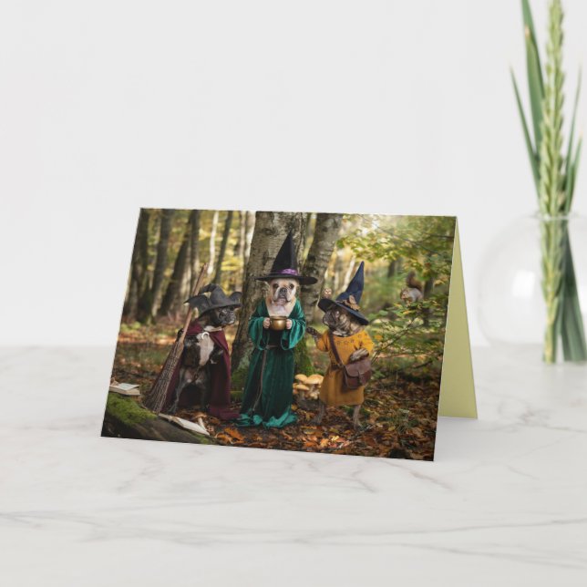 Carte Halloween Sorcière Bouledogue Français (Devant)