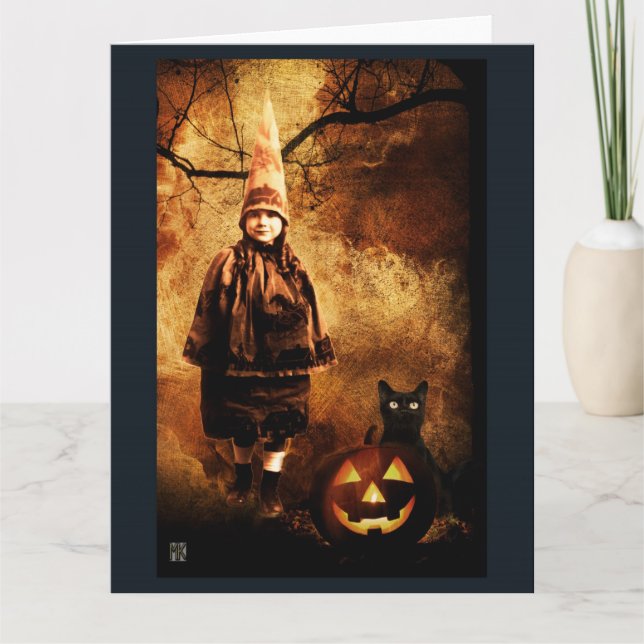 Carte Halloween sorcière Citrouille vintage X-GRAN (Devant)