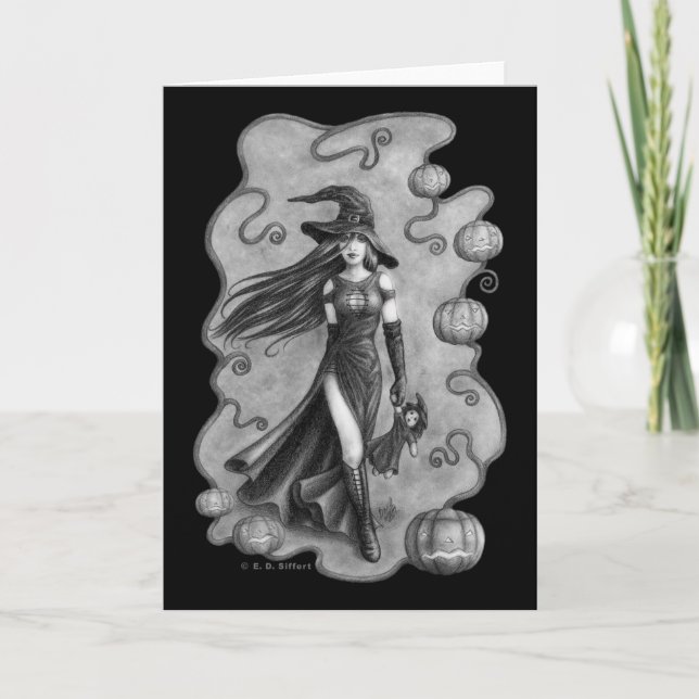 Carte Halloween sorcière et poupée (Devant)