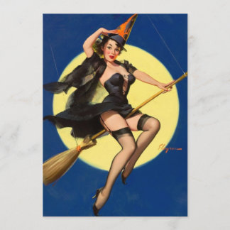 Carte Halloween sorcière pin up fille