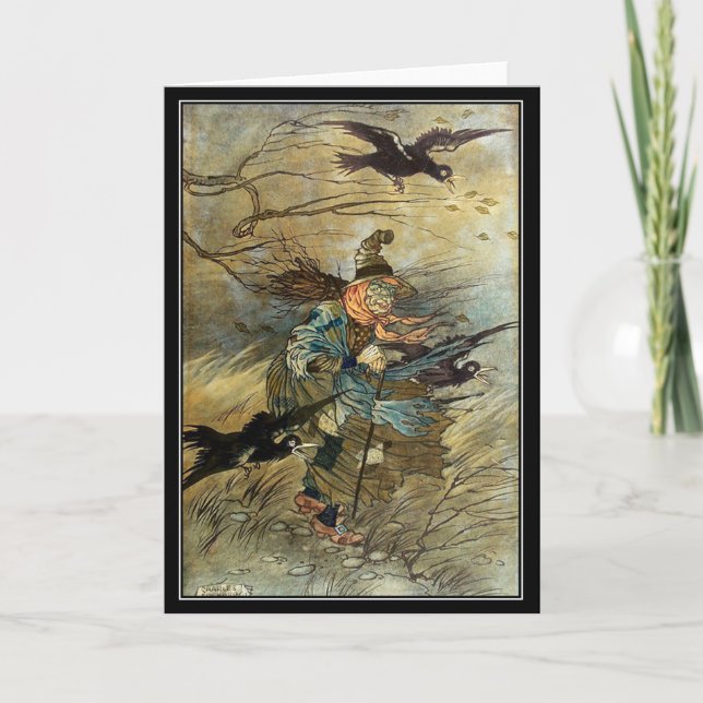 Carte Halloween sorcière sur Broom Charles Folkard (Devant)