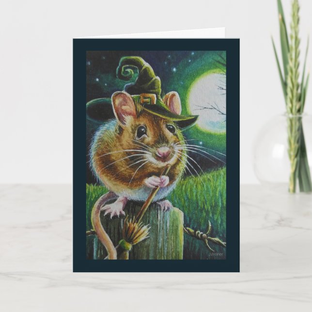 Carte Halloween Sorcière terrain souris de chambre aquar (Devant)
