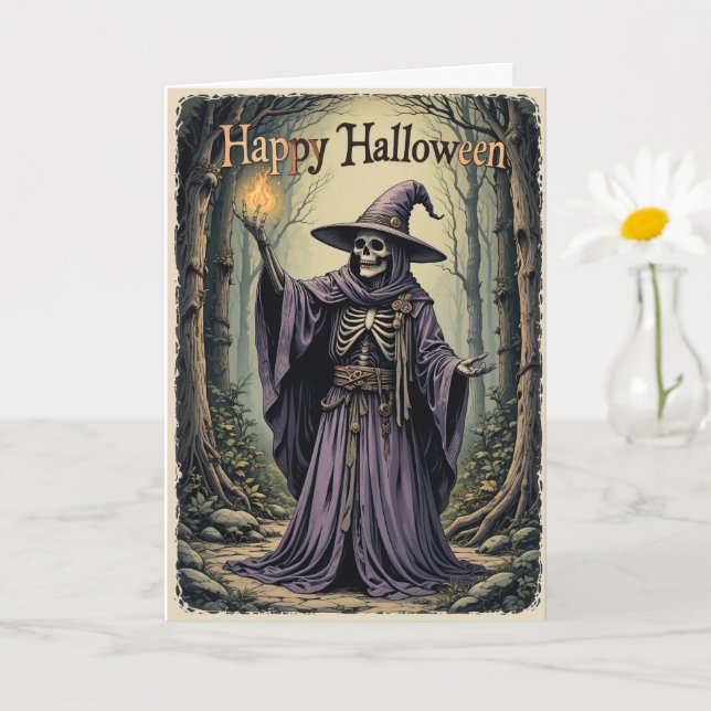 Carte Halloween sorcière violette enchantée salut mystiq (Petite plante)