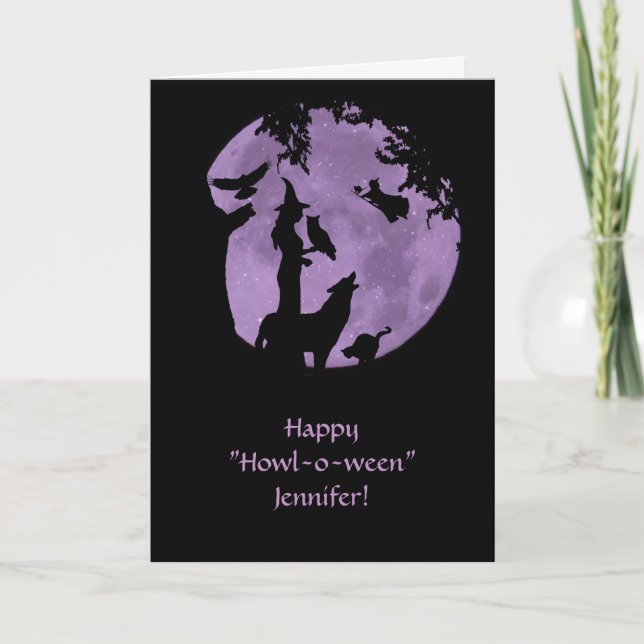 Carte Halloween Sorcières Nom Personnalisé Devant  (Devant)