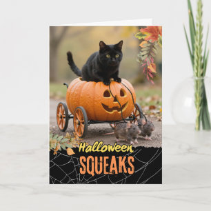 Carte Halloween Squeaks Chat Noir chevauchant Jack o Lan