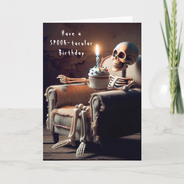 Carte Halloween Squelette Anniversaire Dans Ancienne Cha (Devant)