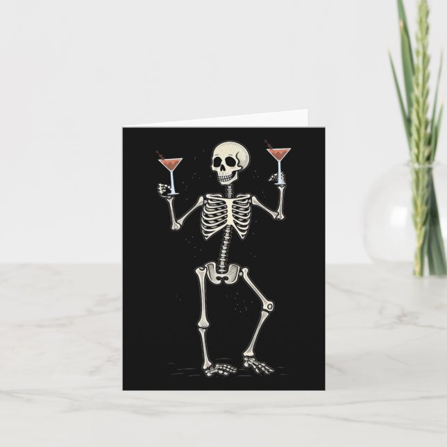 Carte Halloween Squelette Boire Manhattan Tail (Devant)