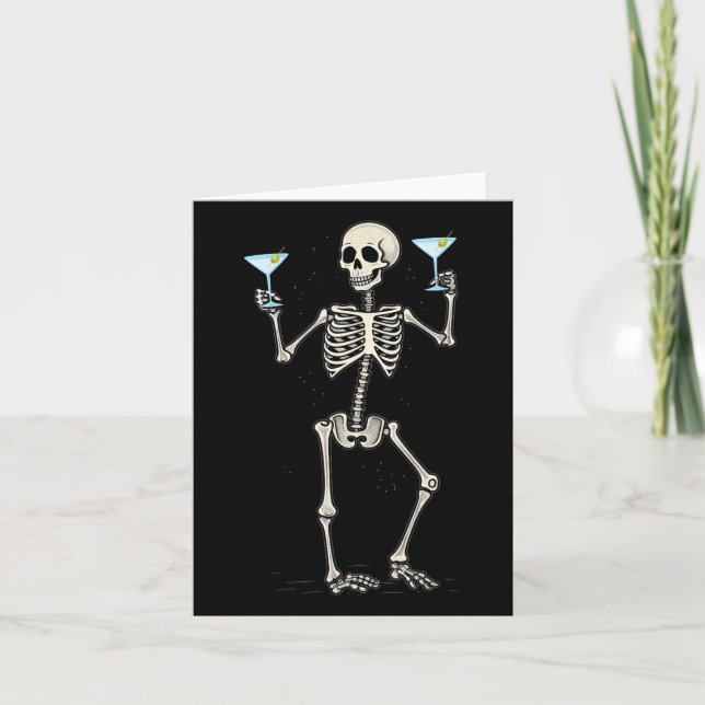 Carte Halloween Squelette Boire Martini Tail (Devant)