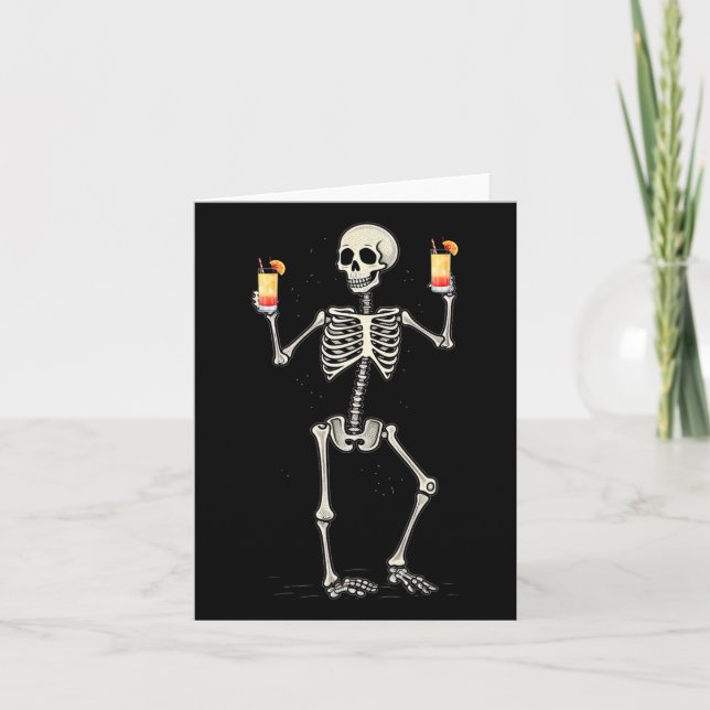 Carte Halloween Squelette Boire Tequila Sunrise Tail (Devant)
