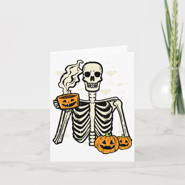 Carte Halloween Squelette Citrouille Automne Café Fun Co (Devant)