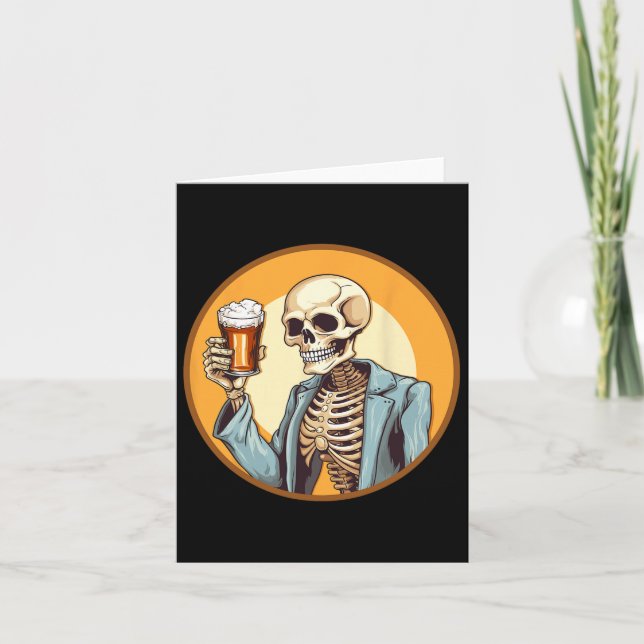 Carte Halloween Squelette de bière à boire (Devant)
