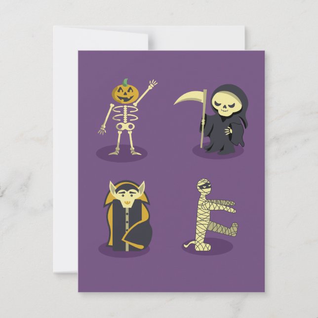 Carte Halloween Squelette Dracula Mummy Griffe Reaper (Devant)