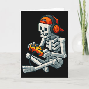 Carte Halloween Squelette Gamer Pixel Vidéo Joueurs Garç
