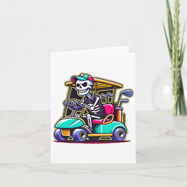 Carte Halloween Squelette Golf Panier Golfeur 1 (Devant)