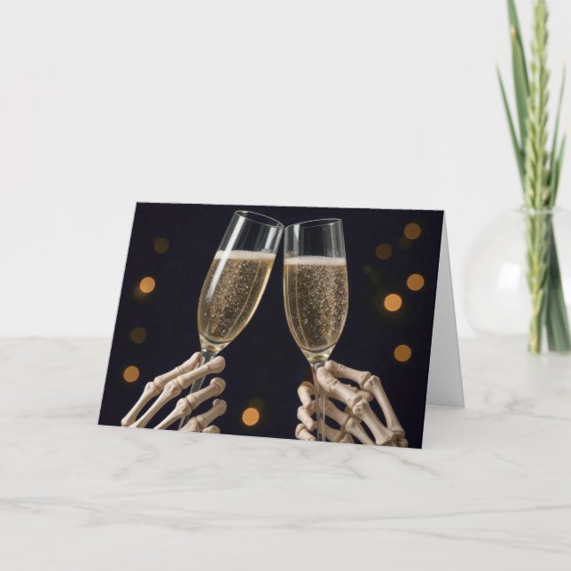Carte Halloween squelette Mariage Champagne Toast (Devant)