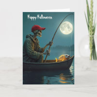 Halloween Squelette pêche dans un bateau en bois