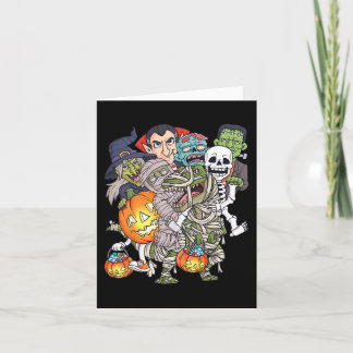 Carte Halloween Squelette Zombie équitation maman T Rex 