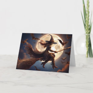 Carte Halloween Steampunk Witch Vol au clair de lune