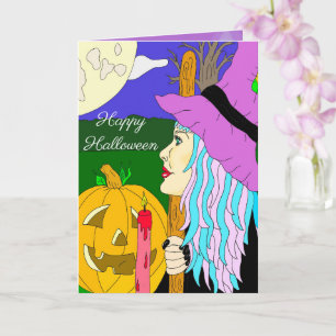 Carte Halloween sur le thème de la sorcière