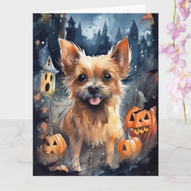 Carte Halloween Terrier Australien Avec Citrouilles Effr (Orchidée)