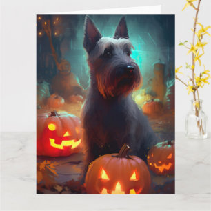 Carte Halloween Terrier écossais avec la peur Citrouille