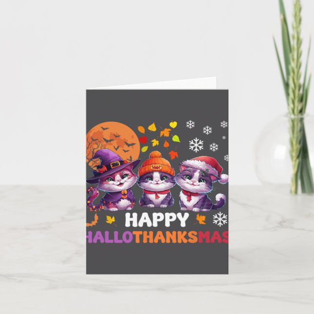 Carte Halloween Thanksgiving Christmas Joyeux Hallothank (Devant)